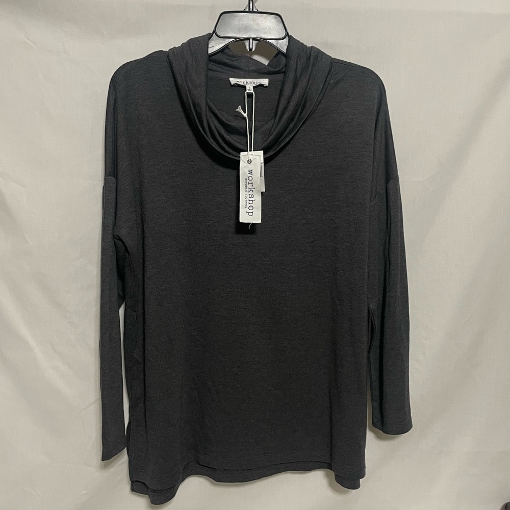 Workshop republic clothing long sleeve cowl neck top size L charcoal heather NWT